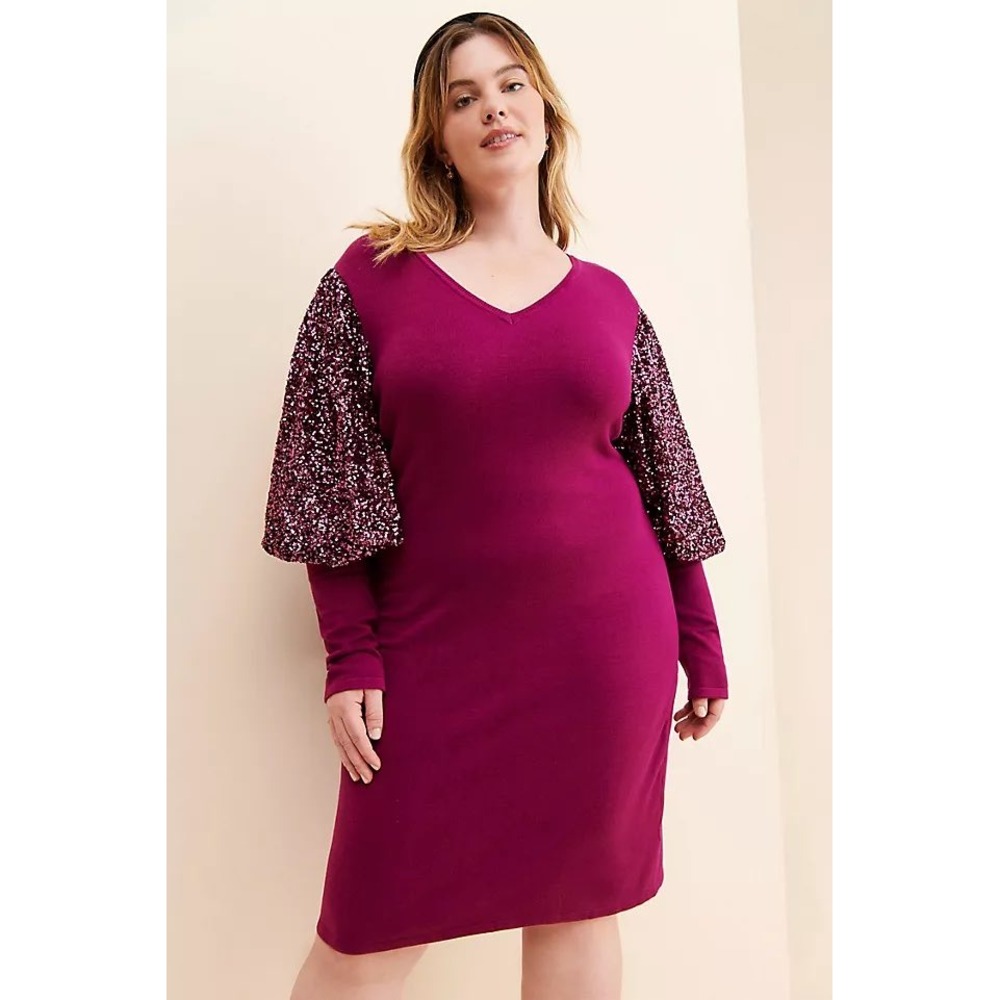 Anthropologie Blank London NWT Lillianna Sequin Sleeve Knit Dress Magenta- 2X